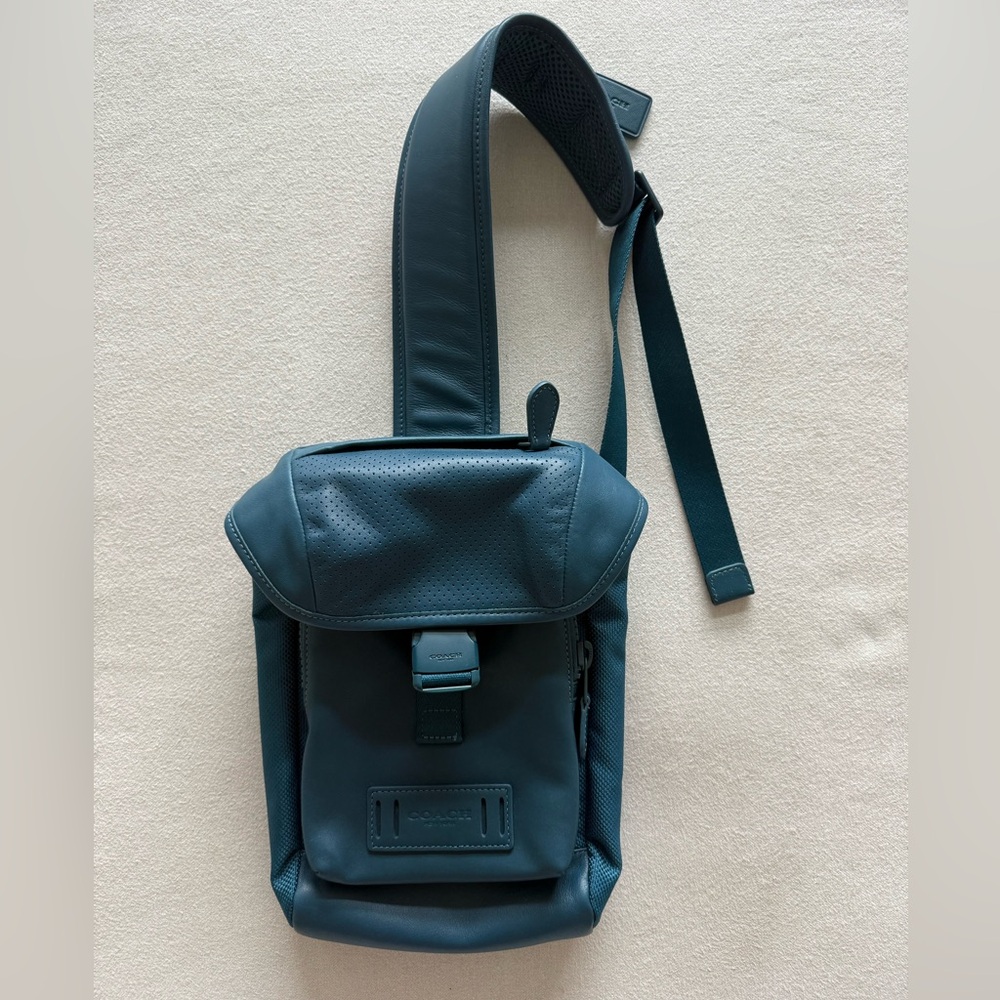 Coach Ranger Reef Blue Leather Mini Crossbody Sling Pack Bag